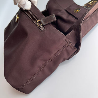 Moschino Vintage Brown Baguette Nylon Shoulder Bag