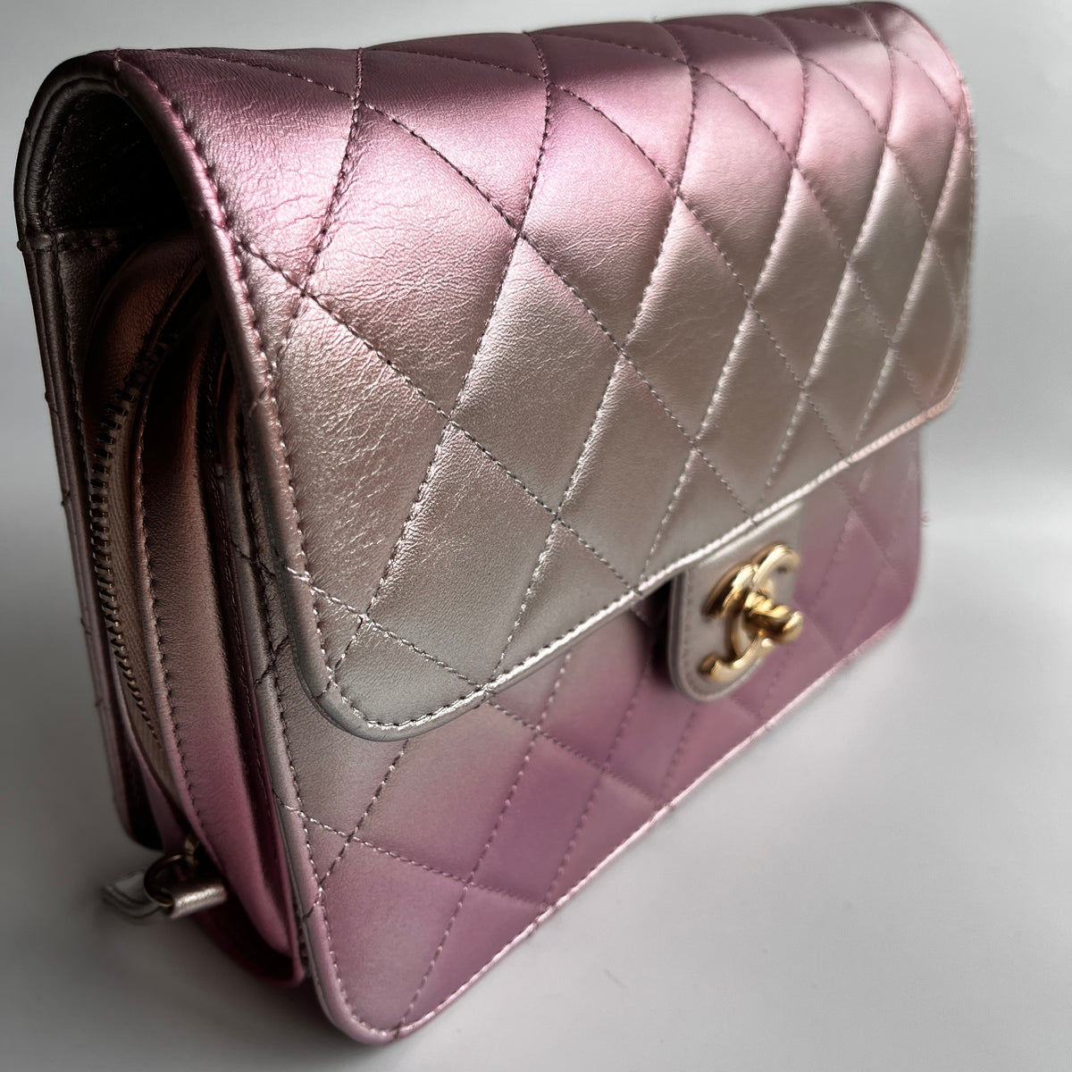 Chanel Quilted Gradient Metallic Lambskin Like A Wallet Flap Crossbody Bag