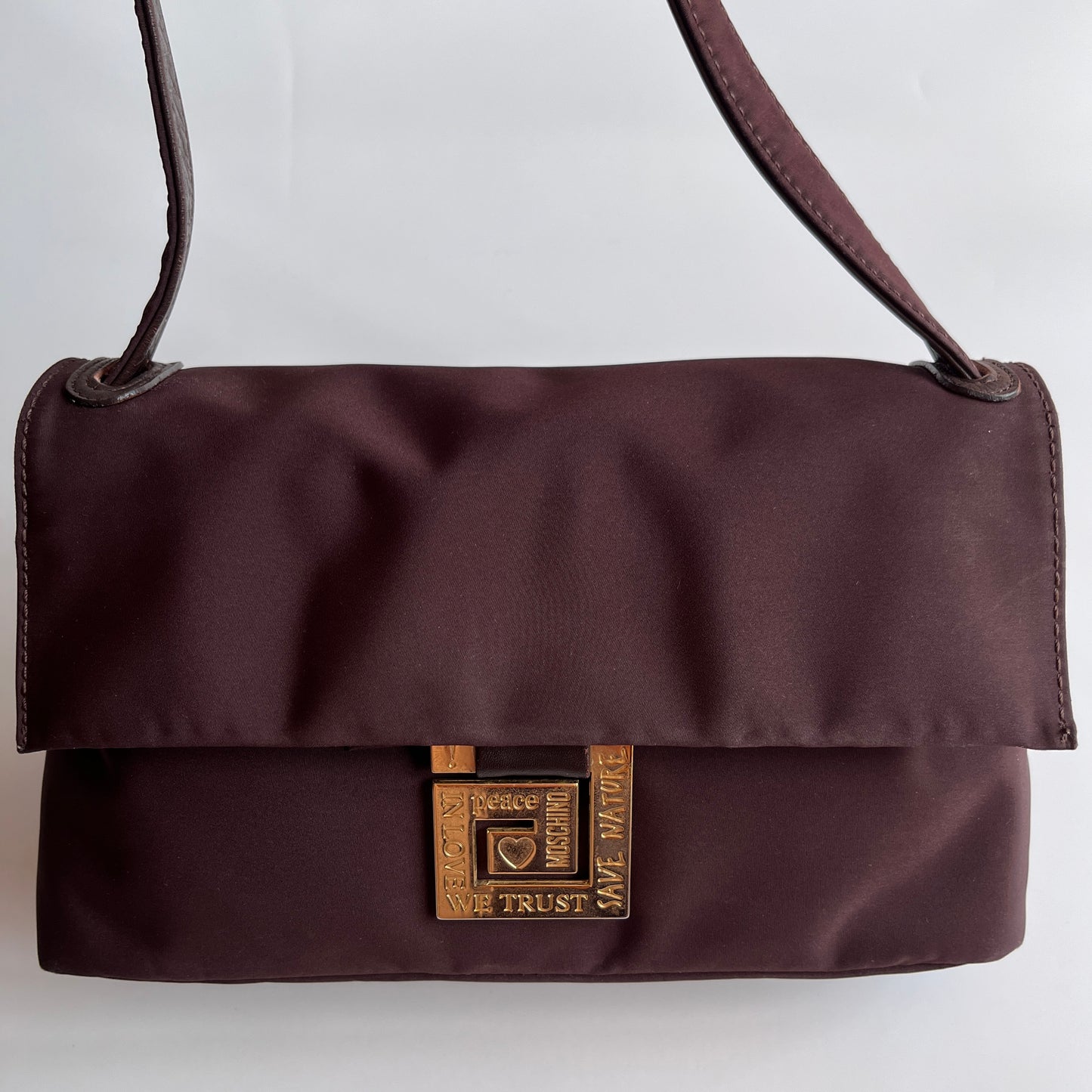 Moschino Vintage Brown Baguette Nylon Shoulder Bag