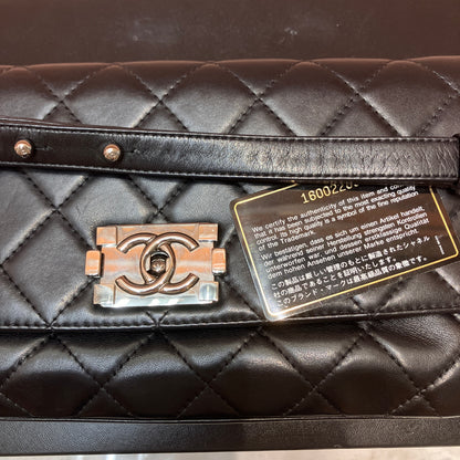 Chanel Boy East West Flap Black Leather Crossbody Clutch Bag