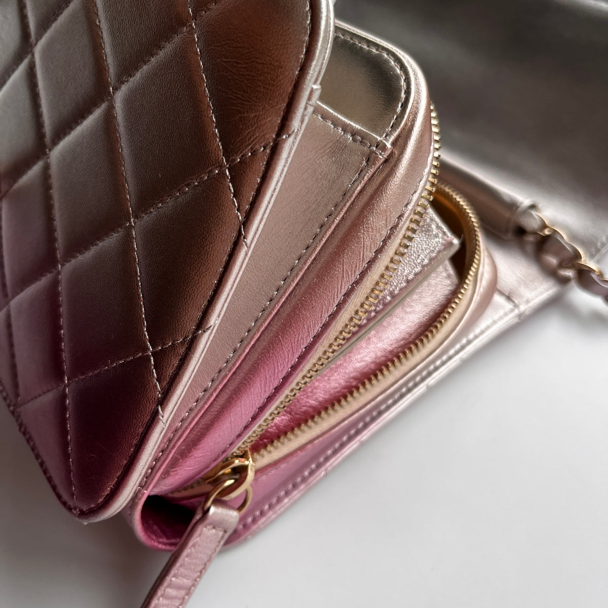 Chanel Quilted Gradient Metallic Lambskin Like A Wallet Flap Crossbody Bag