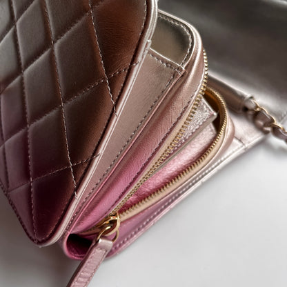 Chanel Quilted Gradient Metallic Lambskin Like A Wallet Flap Crossbody Bag