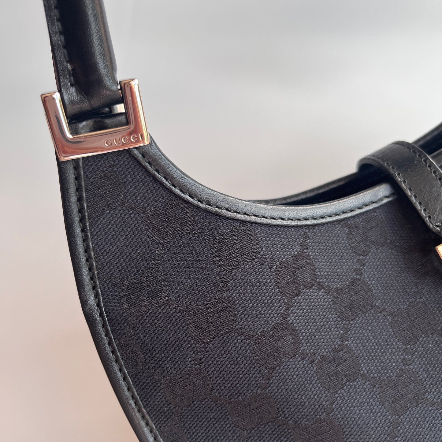 Gucci Vintage Black Jackie Canvas Shoulder Bag