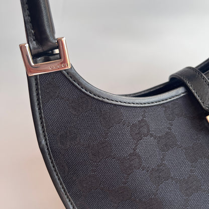 Gucci Vintage Black Jackie Canvas Shoulder Bag