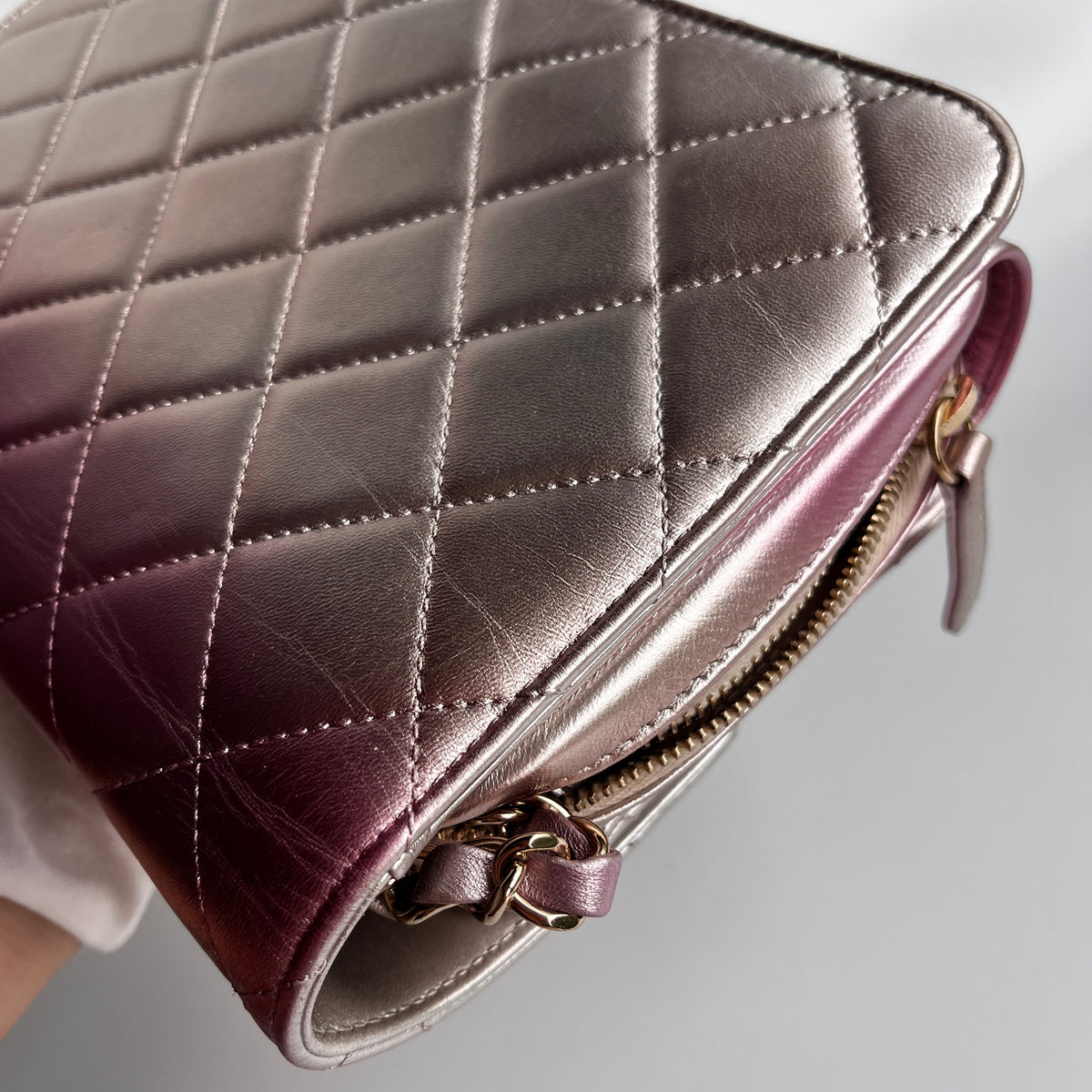 Chanel Quilted Gradient Metallic Lambskin Like A Wallet Flap Crossbody Bag