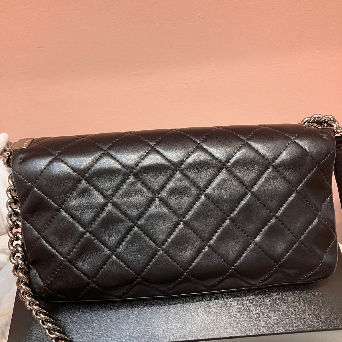 Chanel Boy East West Flap Black Leather Crossbody Clutch Bag