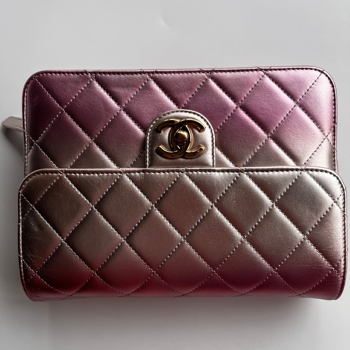 Chanel Quilted Gradient Metallic Lambskin Like A Wallet Flap Crossbody Bag