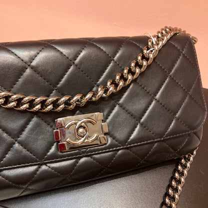 Chanel Boy East West Flap Black Leather Crossbody Clutch Bag