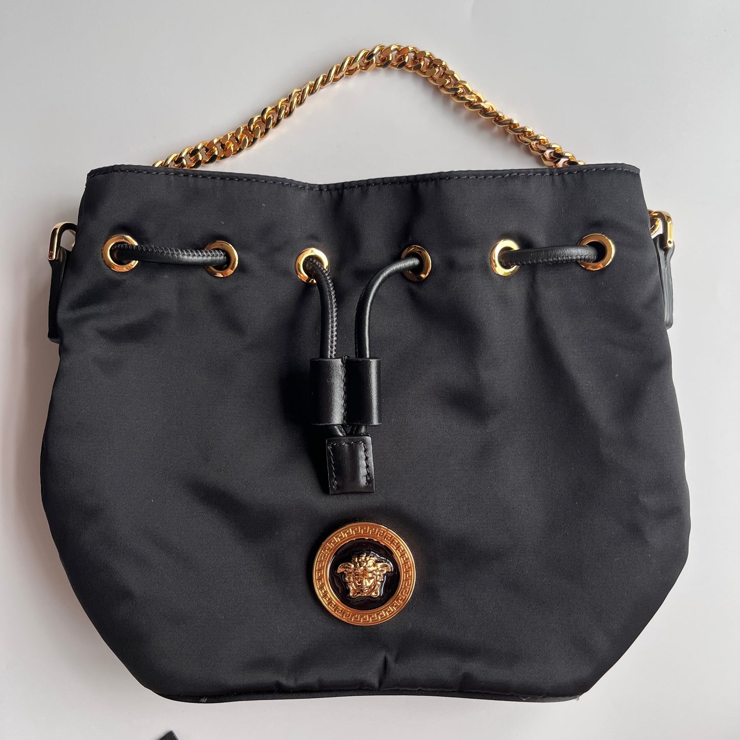 Versace Black Nylon Bucket La Medusa Crossbody Bag