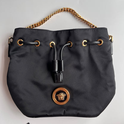 Versace Black Nylon Bucket La Medusa Crossbody Bag