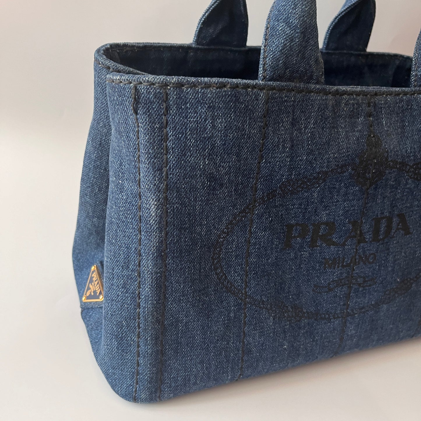 Prada Blue Denim Canapa Top Handle Bag