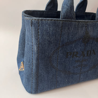 Prada Blue Denim Canapa Top Handle Bag