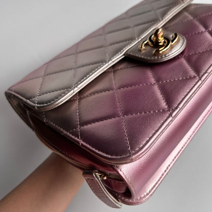 Chanel Quilted Gradient Metallic Lambskin Like A Wallet Flap Crossbody Bag