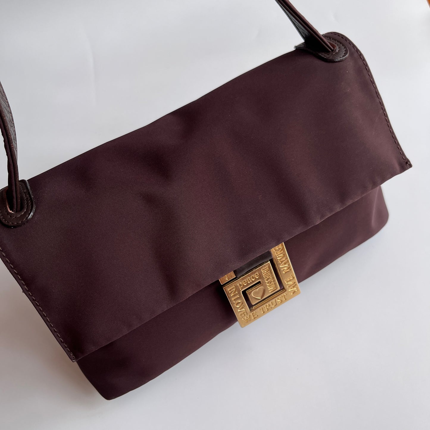Moschino Vintage Brown Baguette Nylon Shoulder Bag