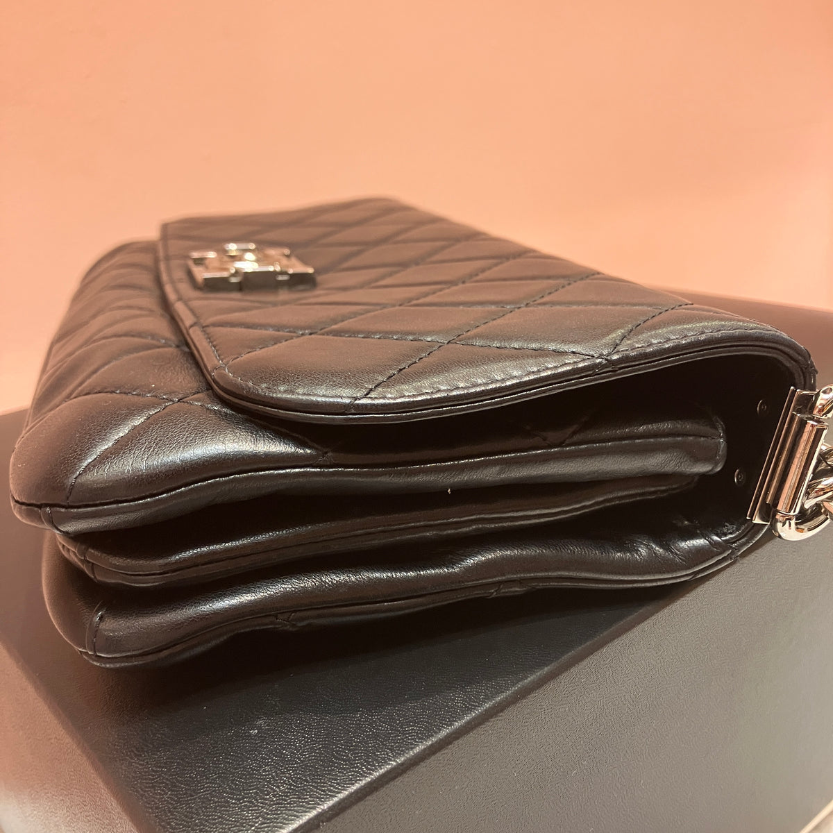 Chanel Boy East West Flap Black Leather Crossbody Clutch Bag