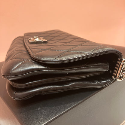 Chanel Boy East West Flap Black Leather Crossbody Clutch Bag