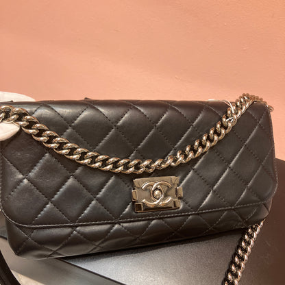 Chanel Boy East West Flap Black Leather Crossbody Clutch Bag