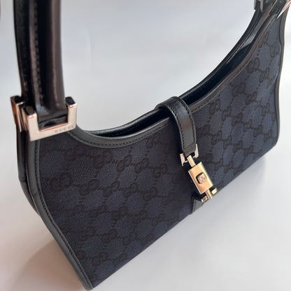 Gucci Vintage Black Jackie Canvas Shoulder Bag