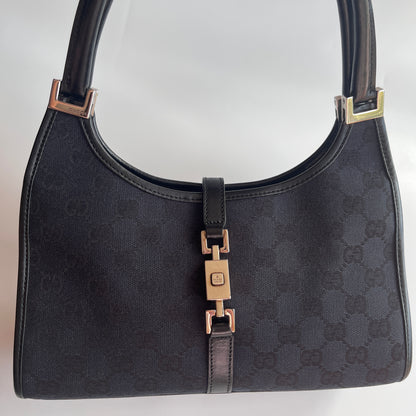 Gucci Vintage Black Jackie Canvas Shoulder Bag