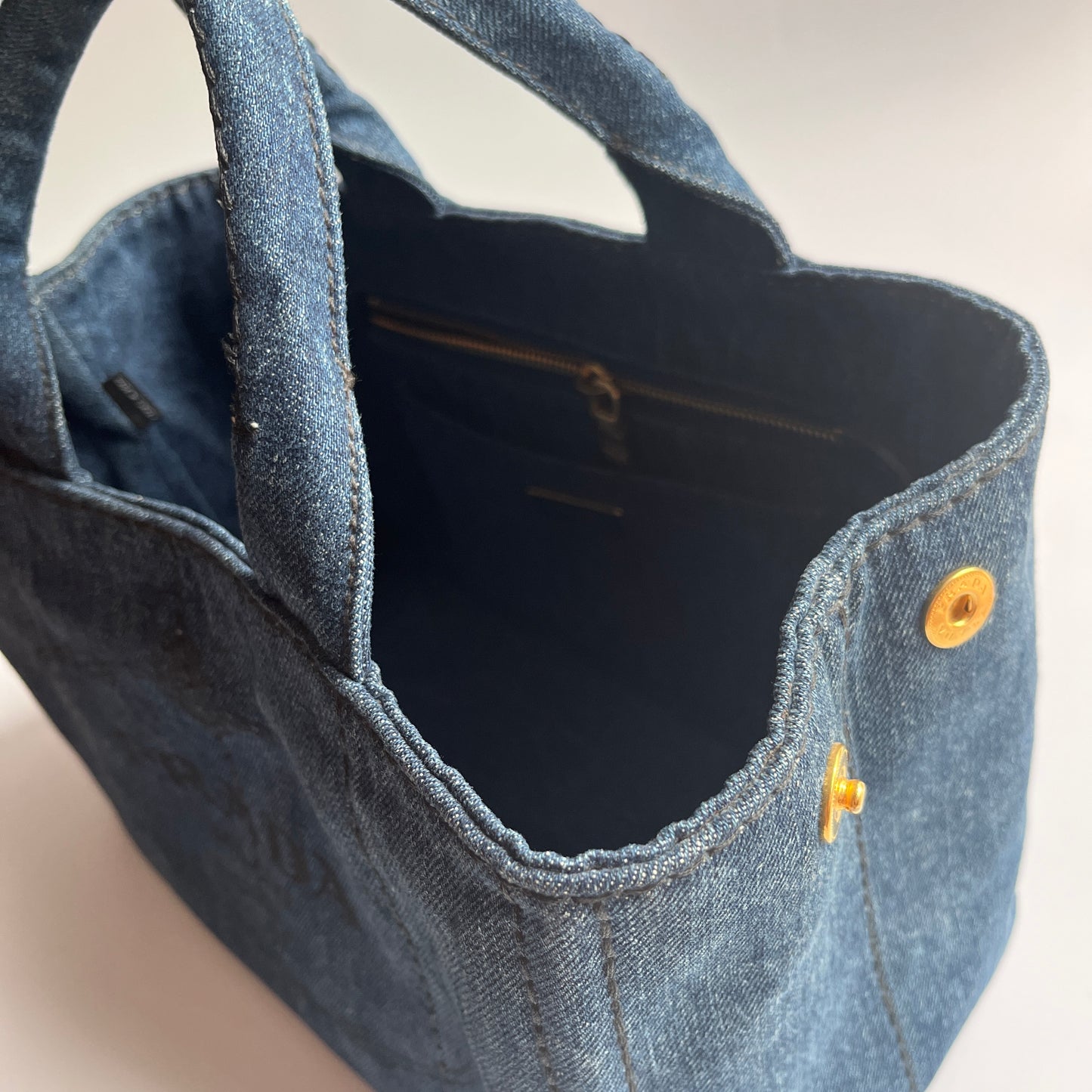 Prada Blue Denim Canapa Top Handle Bag