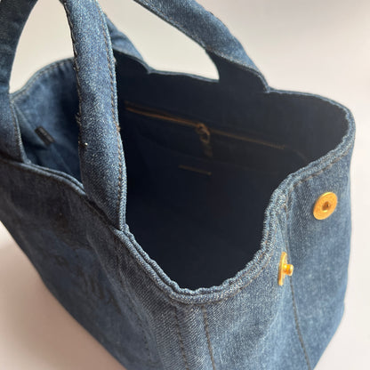 Prada Blue Denim Canapa Top Handle Bag