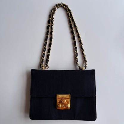 Moschino Vintage Black Nylon Chain Shoulder Bag