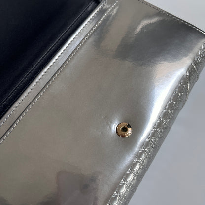 Christian Dior Diorama Metallic Silver Patent Wallet On Chain