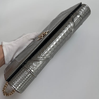 Christian Dior Diorama Metallic Silver Patent Wallet On Chain