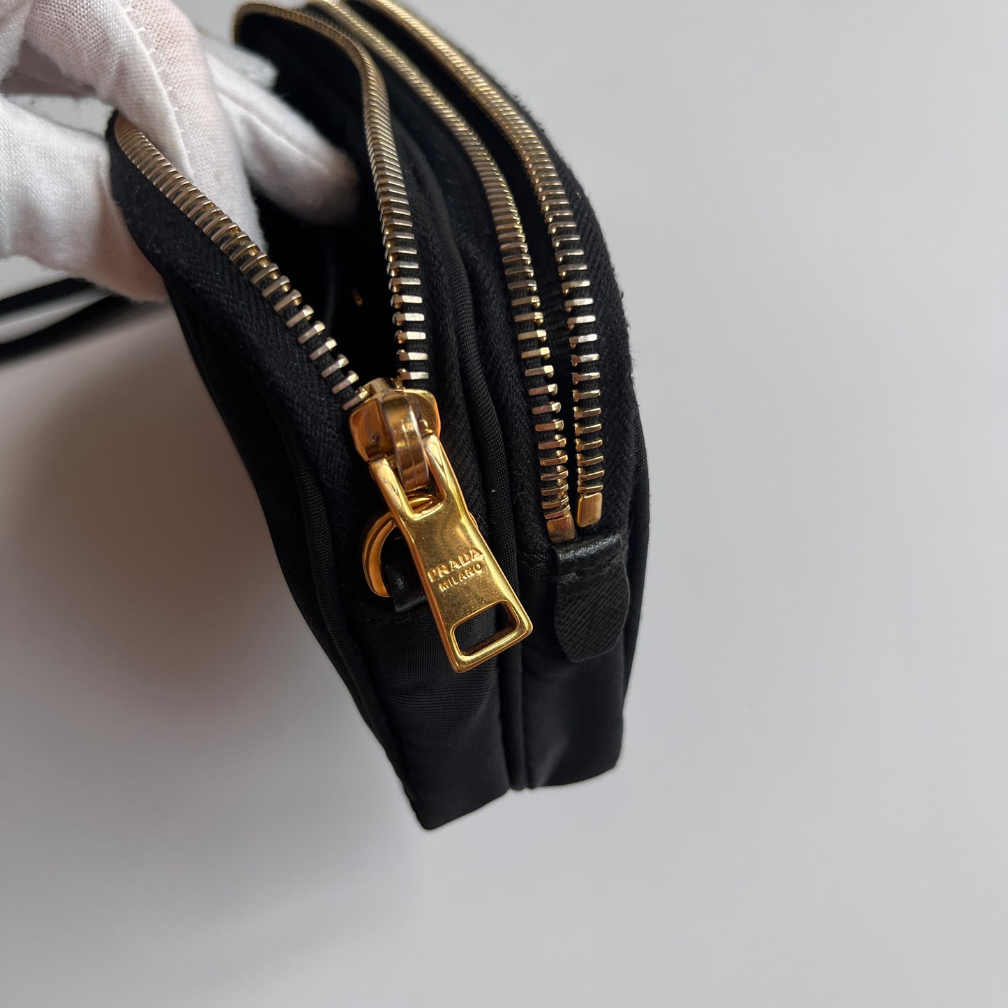 Prada Black Nylon Double Zip Pouch/ Wristlet