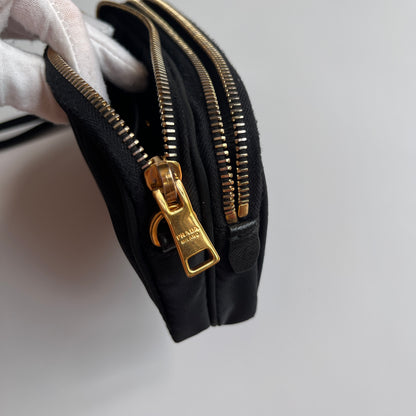 Prada Black Nylon Double Zip Pouch/ Wristlet