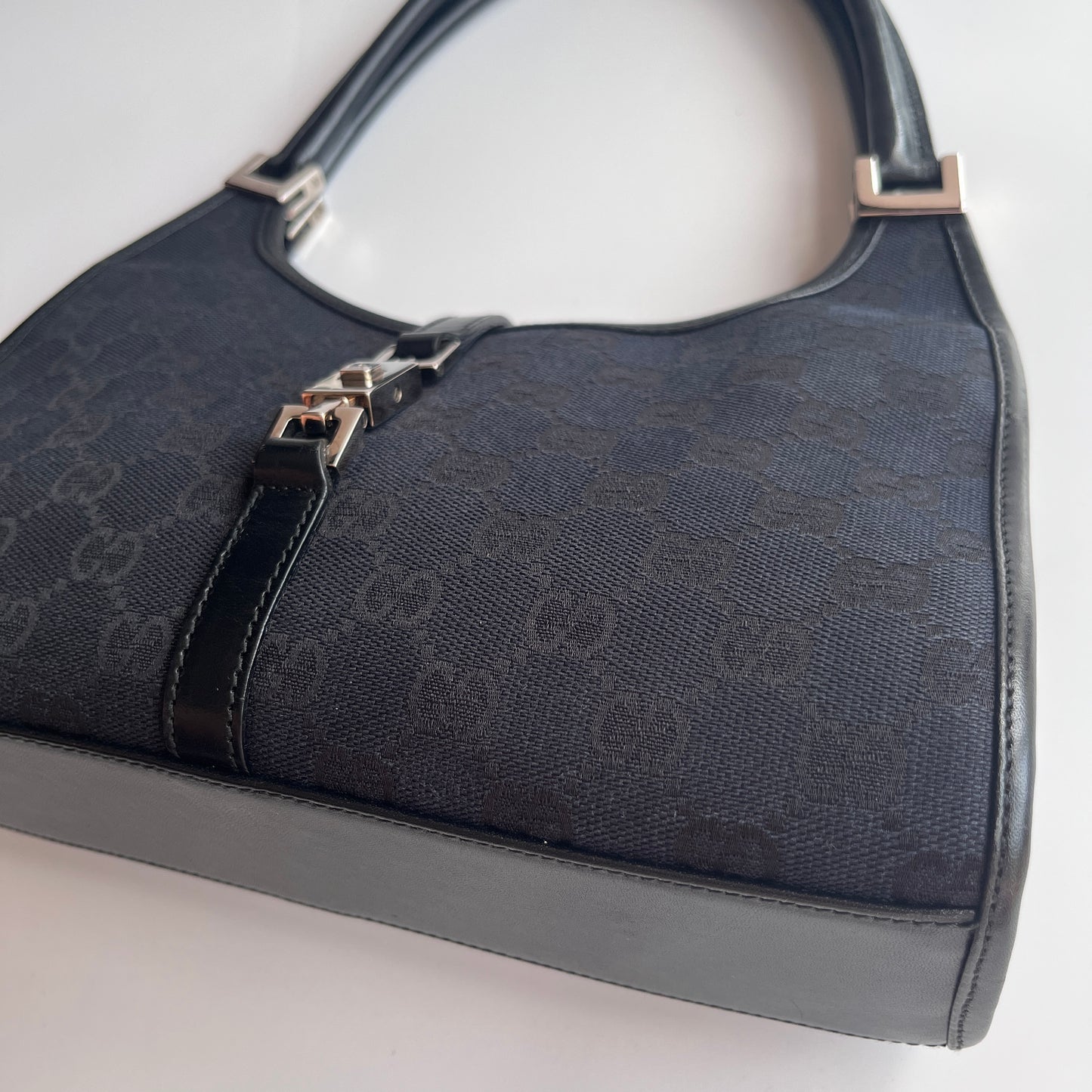 Gucci Vintage Black Jackie Canvas Shoulder Bag