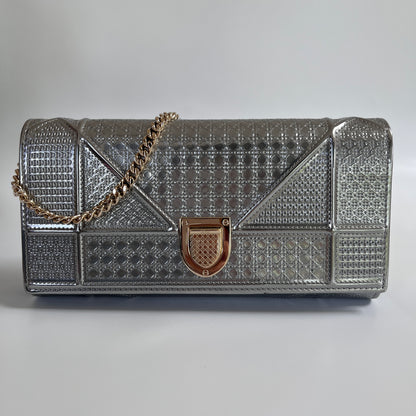 Christian Dior Diorama Metallic Silver Patent Wallet On Chain