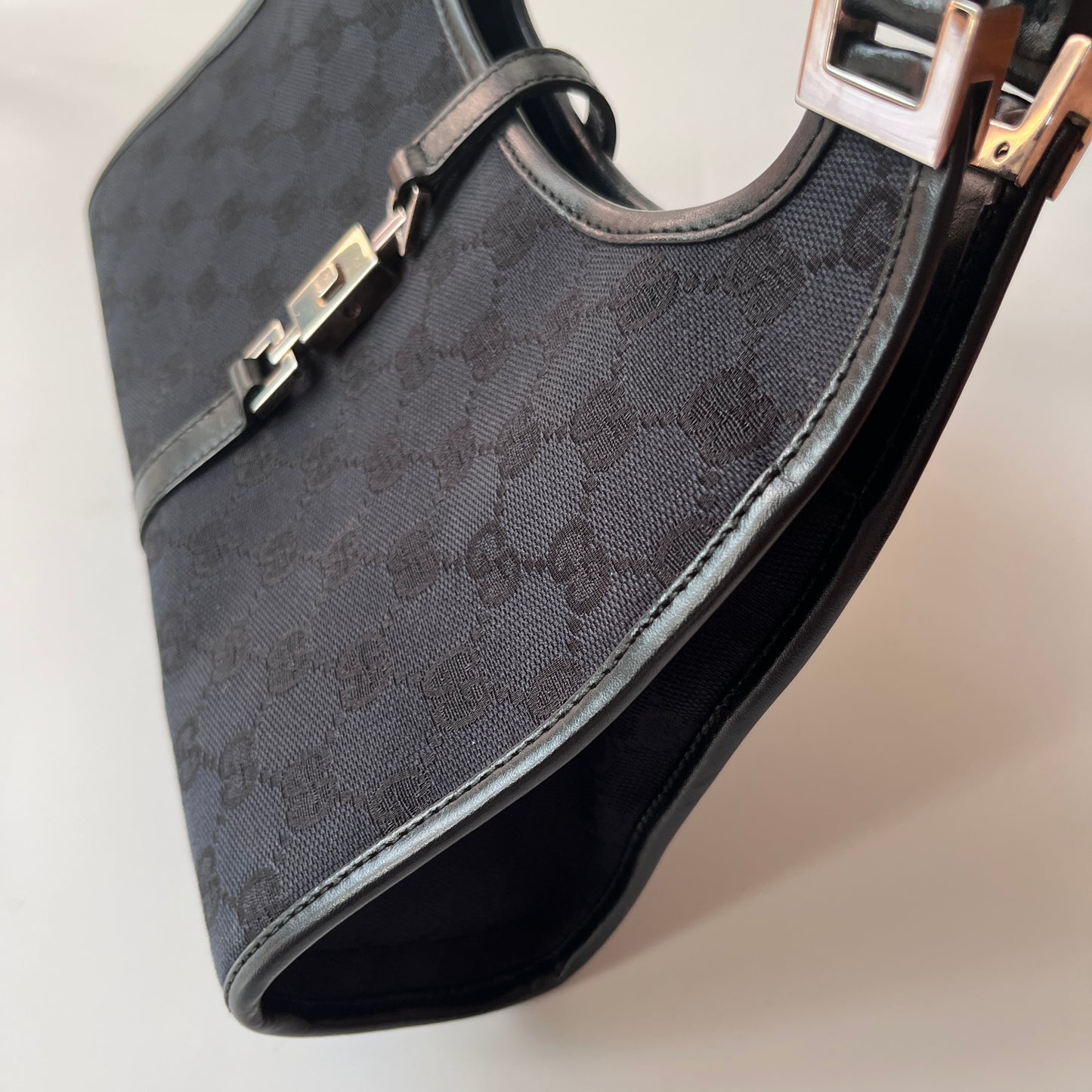 Gucci Vintage Black Jackie Canvas Shoulder Bag