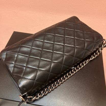Chanel Boy East West Flap Black Leather Crossbody Clutch Bag