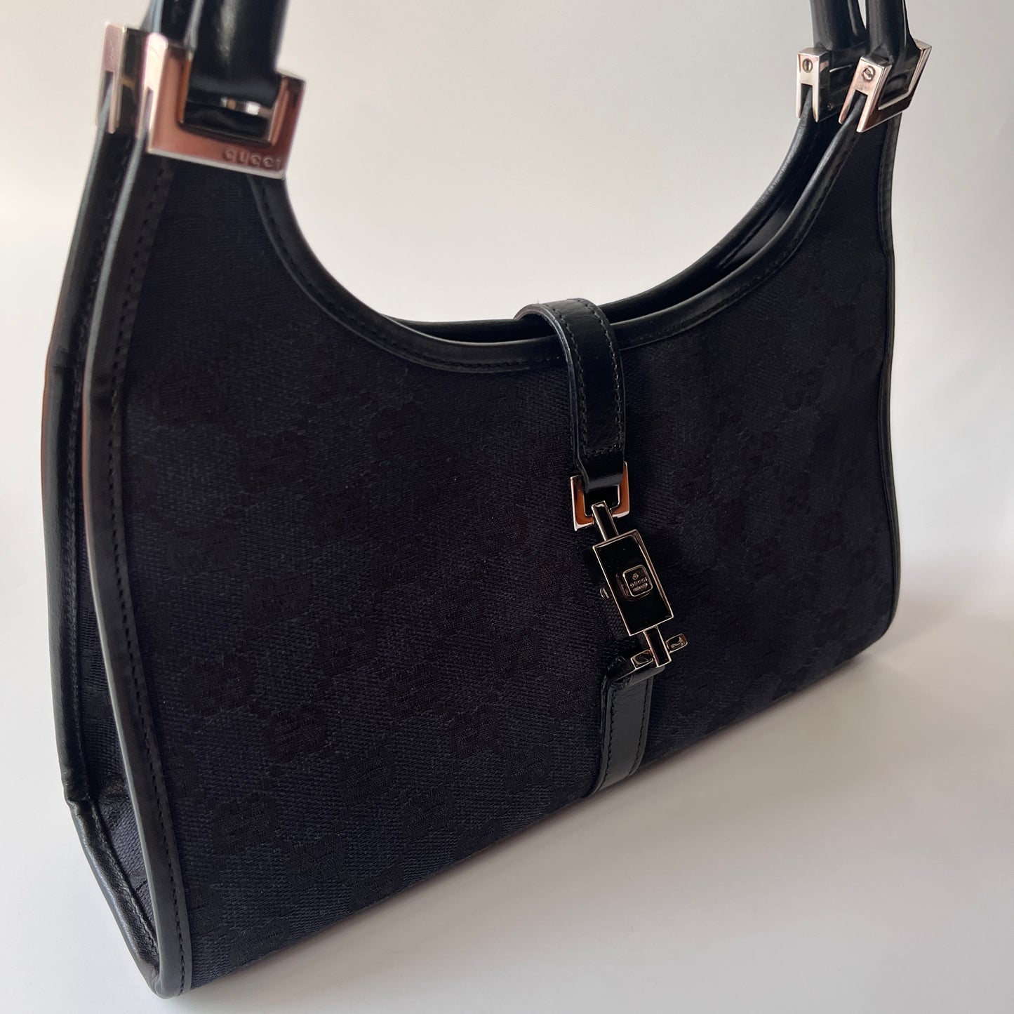 Gucci Vintage Black Jackie Canvas Shoulder Bag