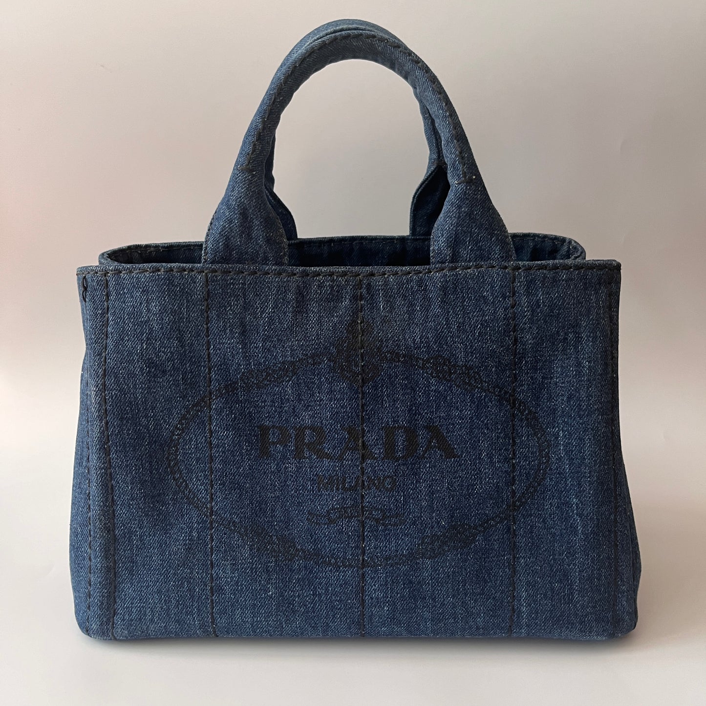 Prada Blue Denim Canapa Top Handle Bag