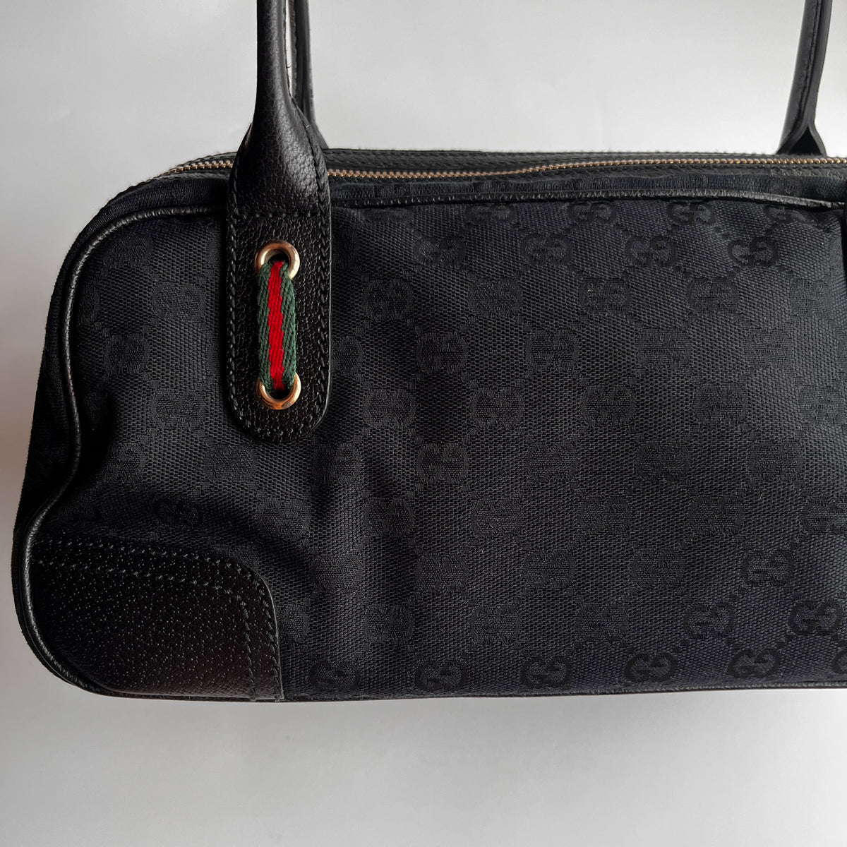 Gucci Princy Black Canvas Sherry Line Shoulder Bag