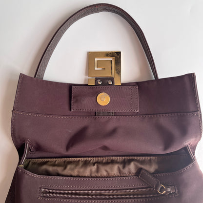 Moschino Vintage Brown Baguette Nylon Shoulder Bag