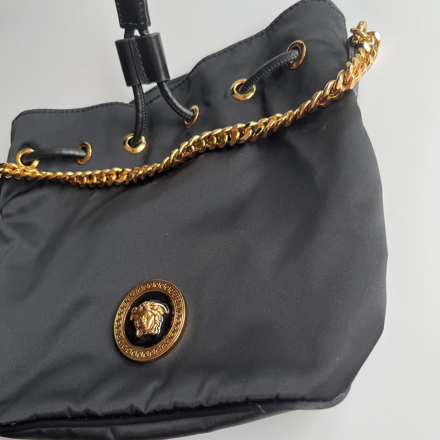 Versace Black Nylon Bucket La Medusa Crossbody Bag