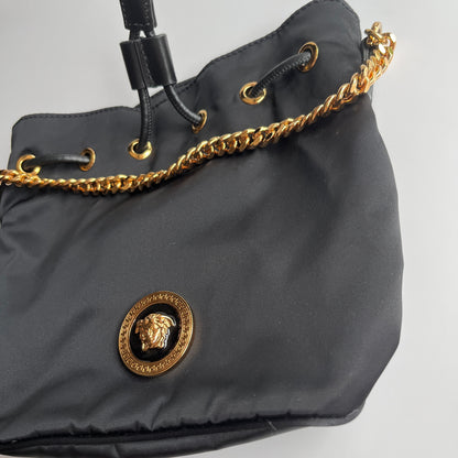 Versace Black Nylon Bucket La Medusa Crossbody Bag