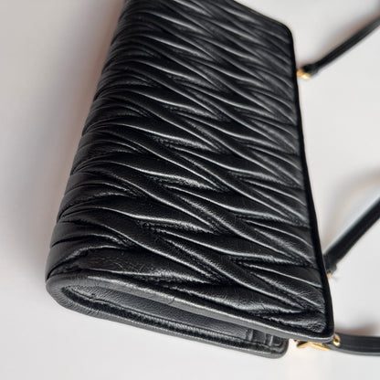 Miu Miu Black Matelasse Leather Wallet On Strap