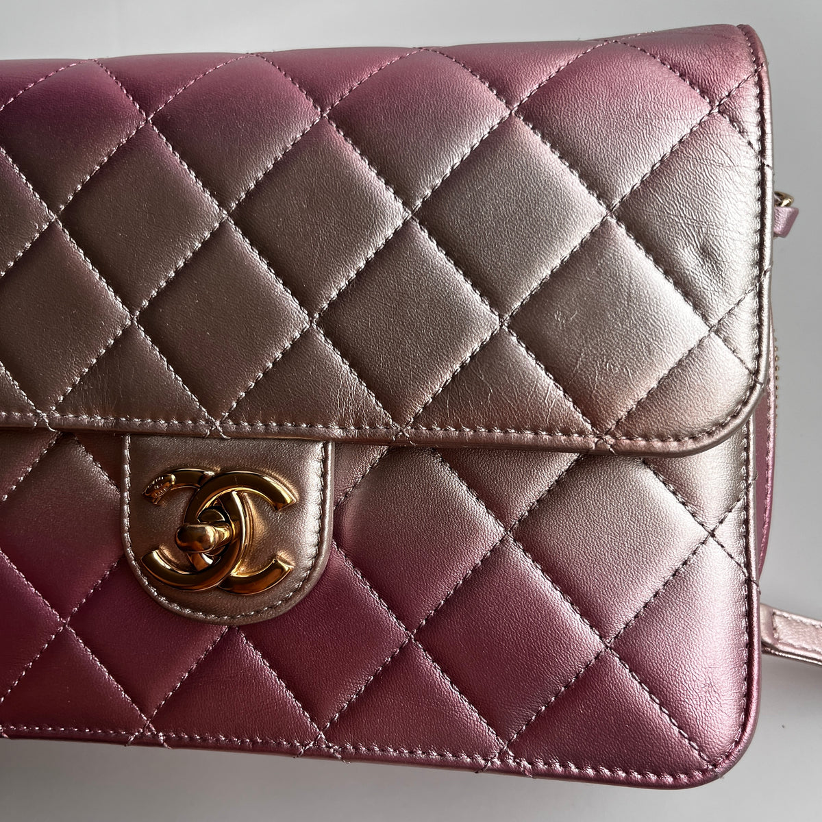 Chanel Quilted Gradient Metallic Lambskin Like A Wallet Flap Crossbody Bag