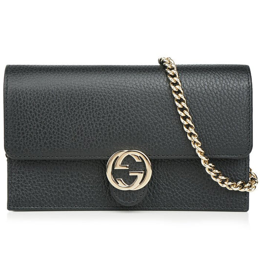 GG Interlocking Wallet On Chain Black Crossbody Bag
