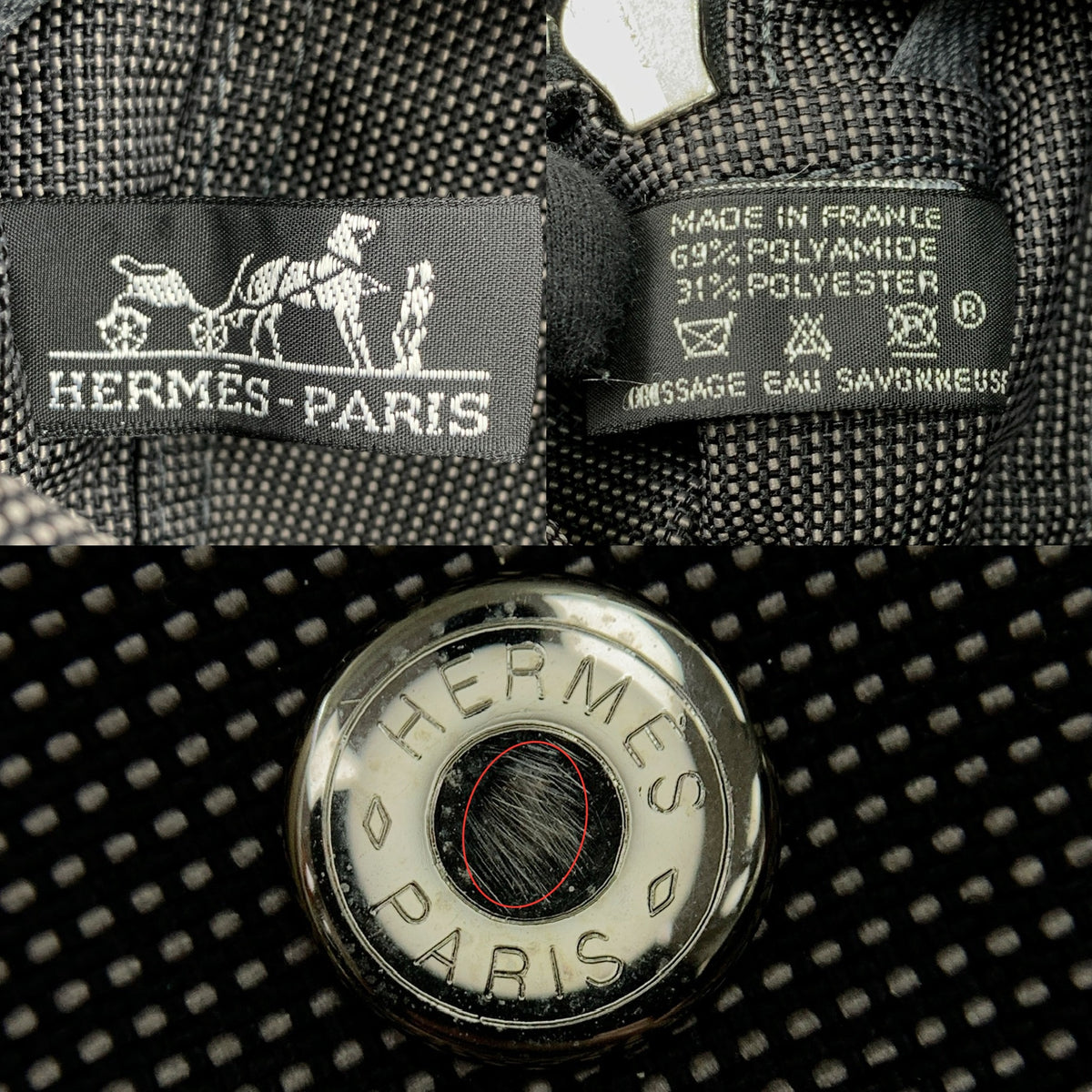 where is Hermes Herline PM Gray Canvas Tote Bag tag?