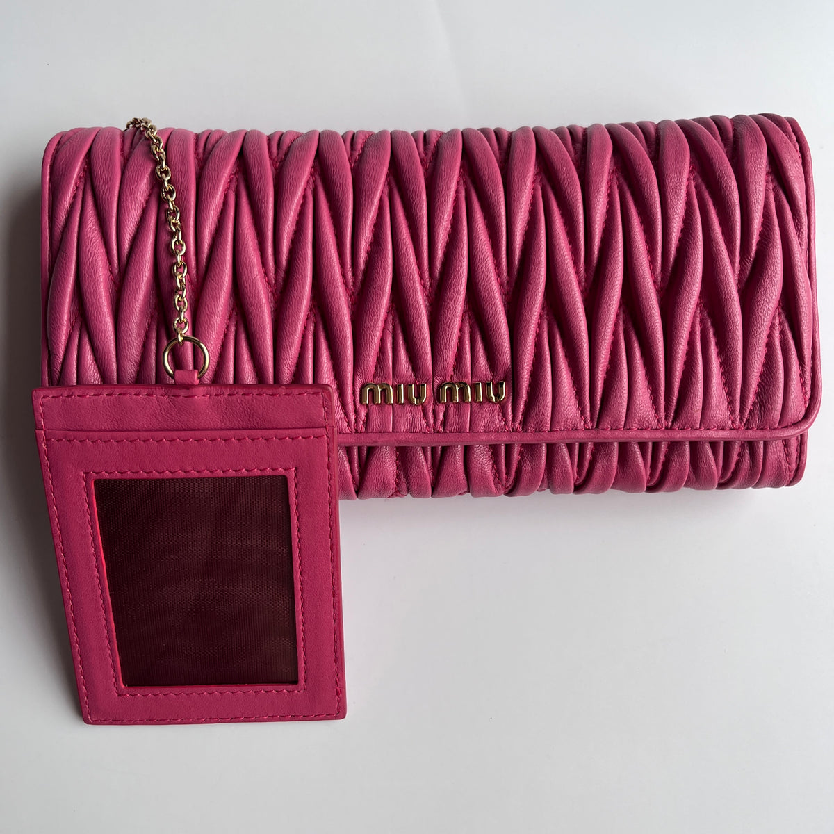 Miu Miu Matelasse Pink Bi-fold Long Wallet with Card Case