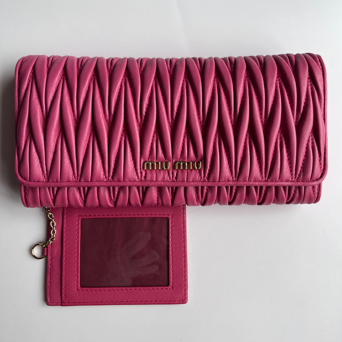 Miu Miu Matelasse Pink Bi-fold Long Wallet with Card Case