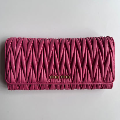 Miu Miu Matelasse Pink Bi-fold Long Wallet with Card Case