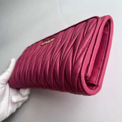 Miu Miu Matelasse Pink Bi-fold Long Wallet with Card Case