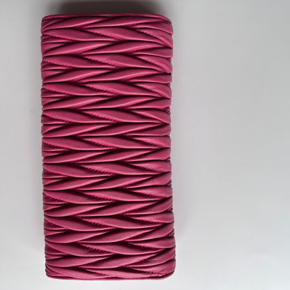 Miu Miu Matelasse Pink Bi-fold Long Wallet with Card Case