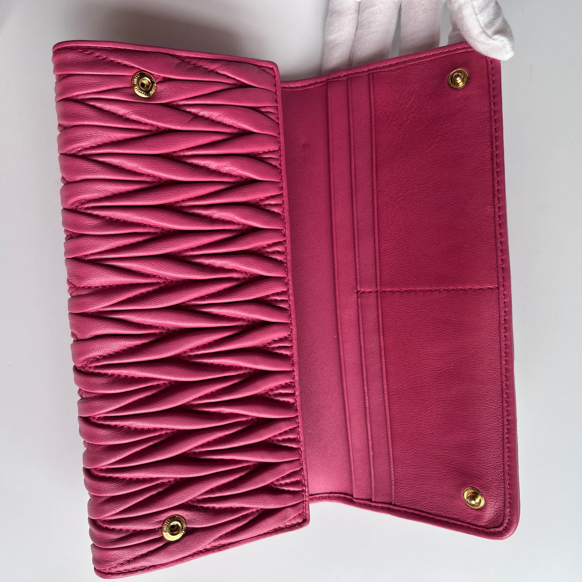 Miu Miu Matelasse Pink Bi-fold Long Wallet with Card Case
